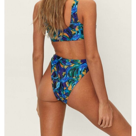 Nasty Gal Bikini Size 14 Crop Top High Waist 2 Piece Swimsuit Floral Pin Up NWT - Picture 8 of 12